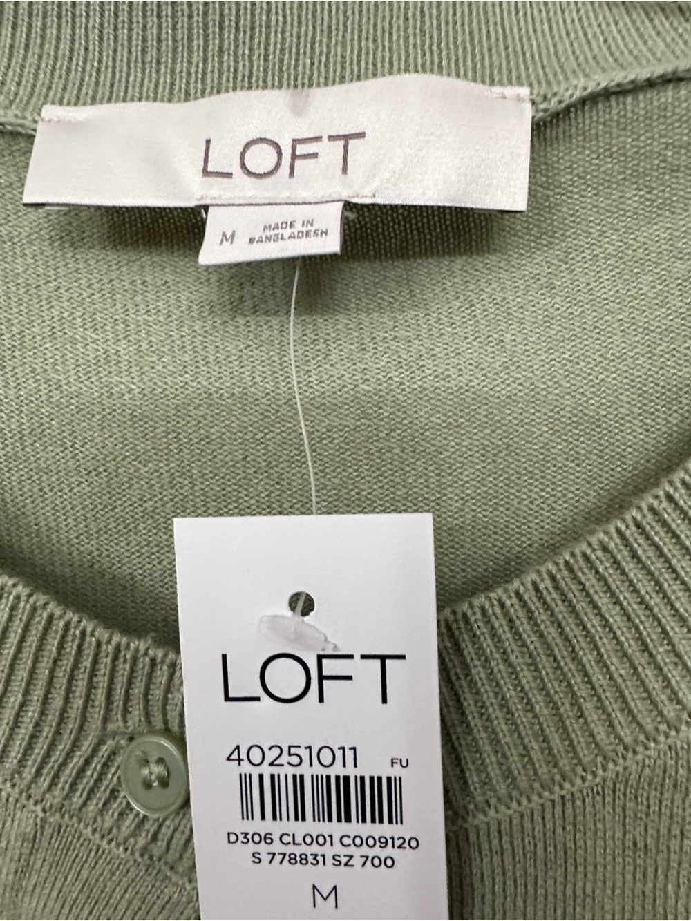 LOFT Sage Green Button-Front Crewneck Cardigan - Picture 4 of 4